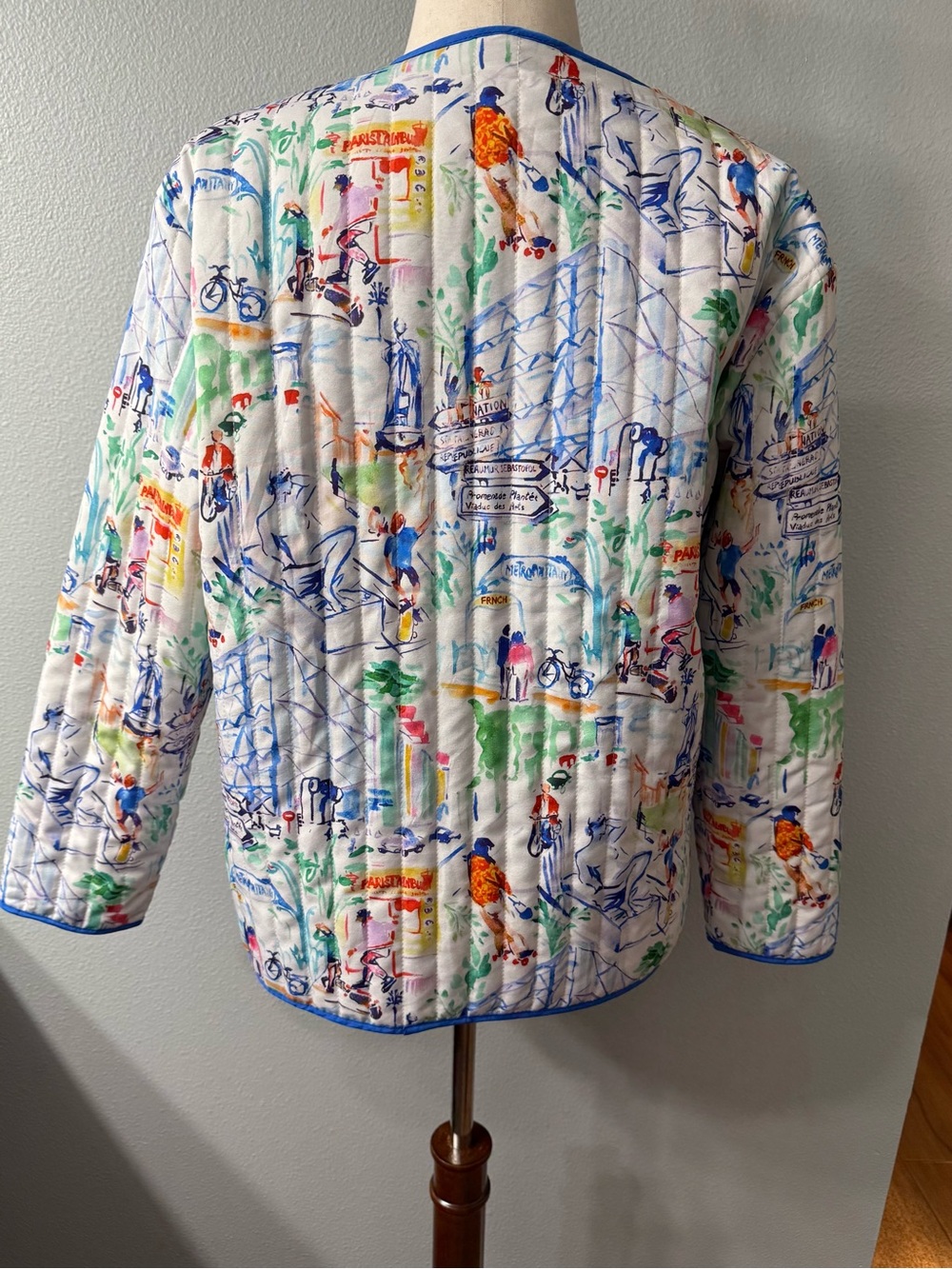 Parisian European Whimsical Print Quilted Jacket Button Front Fully Lined, NWOT - Picture 10 of 10